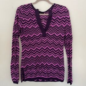 Ann Taylor Mohair Wool Lightweight Tunic Sweater Plum Purple M Chevron Boho